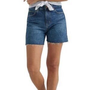 NWT Lee Rider Raw Hem Mid Rise Loose 5" Blue Denim Cutoff Shorts Women's Size 25